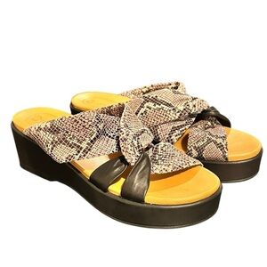 Corso Como Black & Brown Wynnter Snake Print Wedge Platform Strappy Sandals W8.5